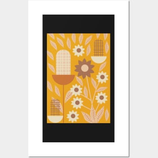 Autumn flowers and leaves in yellow Posters and Art